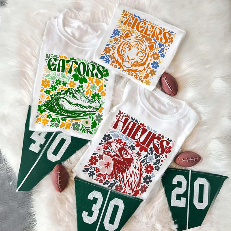 Personalized Sport Mascot Shirt Floral School Spirit Tee for Game Day