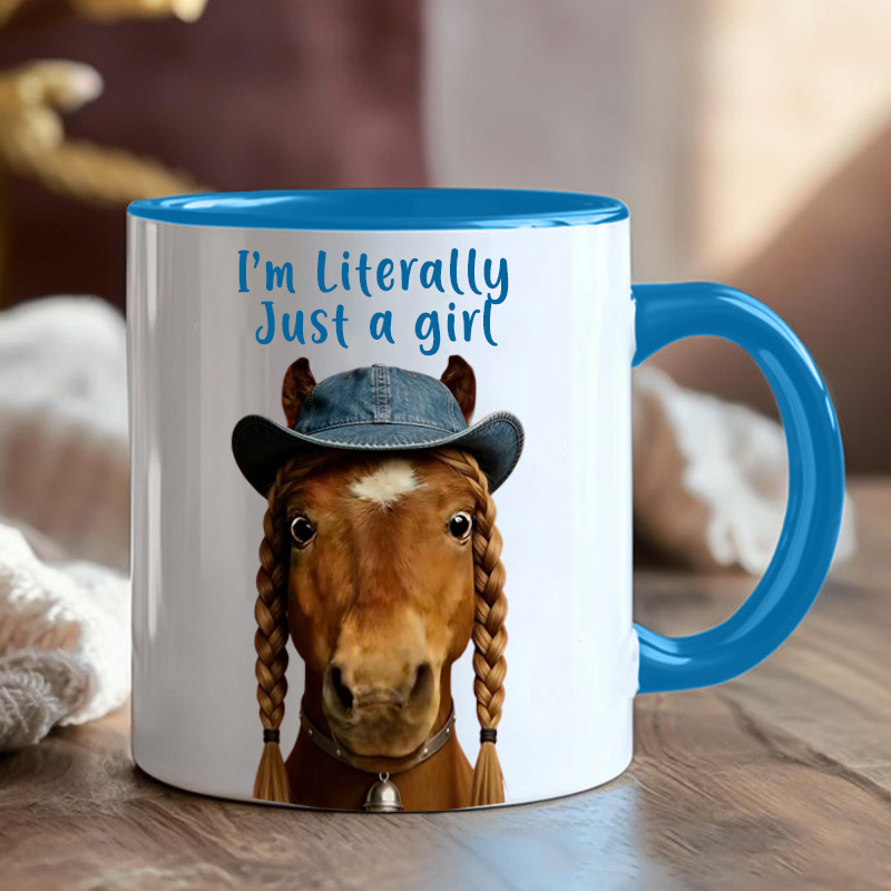 Personalized Literally Just a Girl Funny Horse Mug Ceramic Cup Gift for Horse Riding Equestrian Lovers