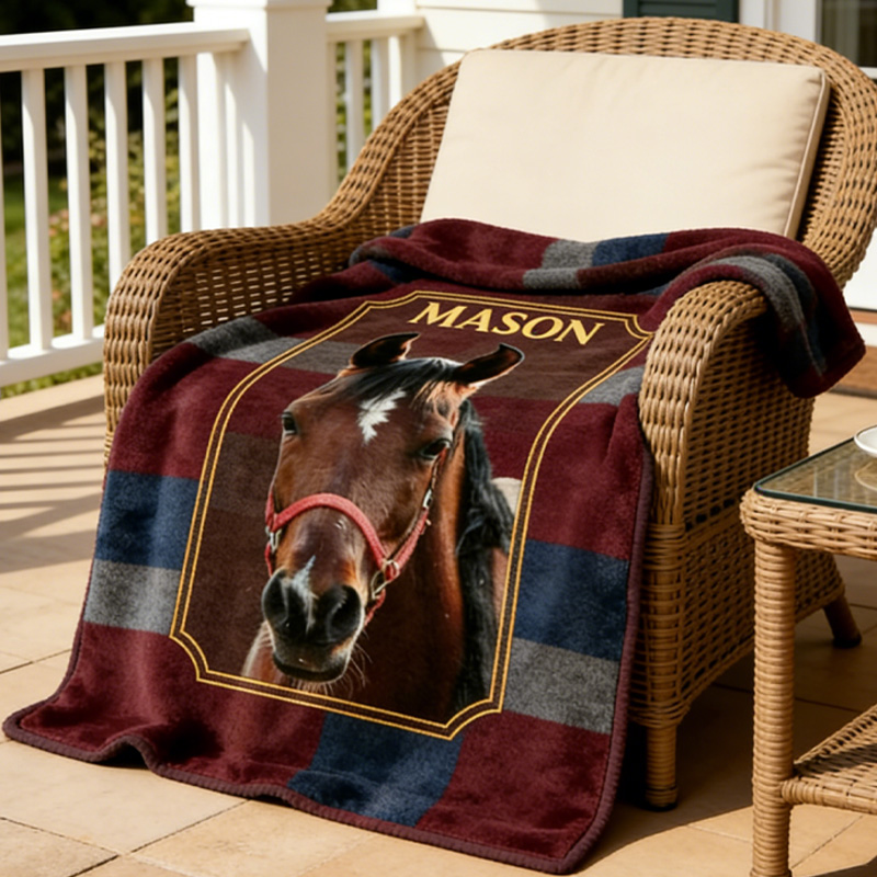 Personalized England Horse Photo Custom Throw Blanket Gift for Riding Lovers Equestrian Lovers