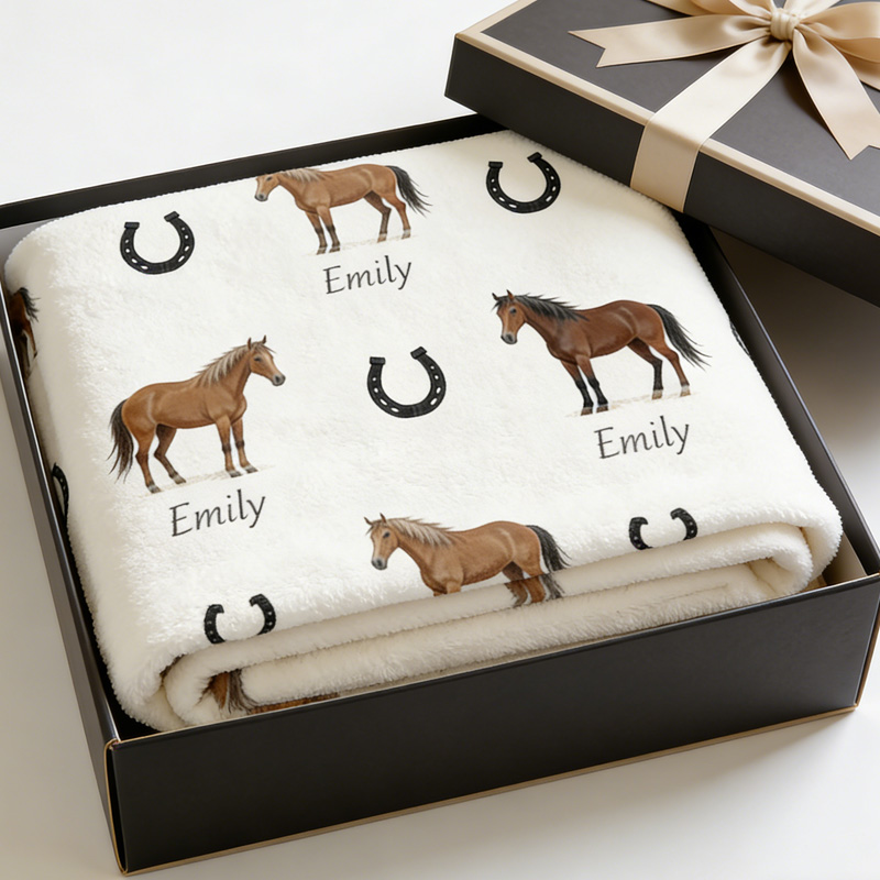 Personalized Horse Name Custom Throw Blanket Gift for Riding Lovers Equestrian Lovers