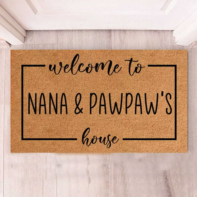 Personalized Welcome to Nana and Pawpaw's House Doormat Custom Family Name Rug Housewarming Gift Decorative Indoor Outdoor Durable Mat