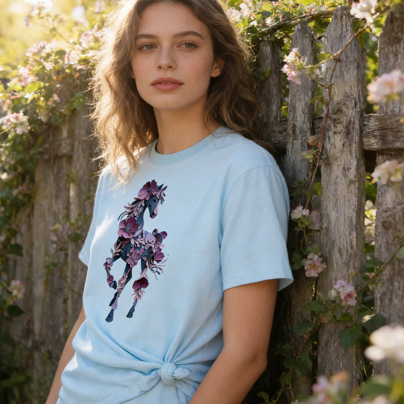 Personalized Birth Month Flower Floral Horse T-Shirt Western Shirt Boho Nature Lover Animal Lover Gift for Equestrain Lovers