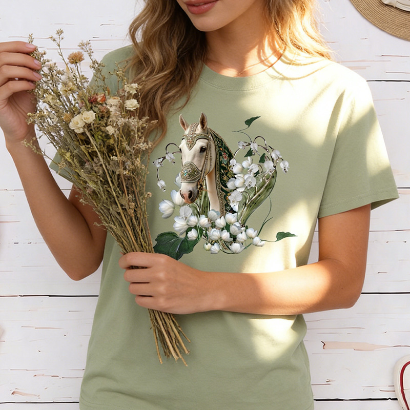 Personalized Birth Month Flower Floral Horse T-Shirt Western Shirt Boho Nature Lover Animal Lover Gift for Equestrain Lovers