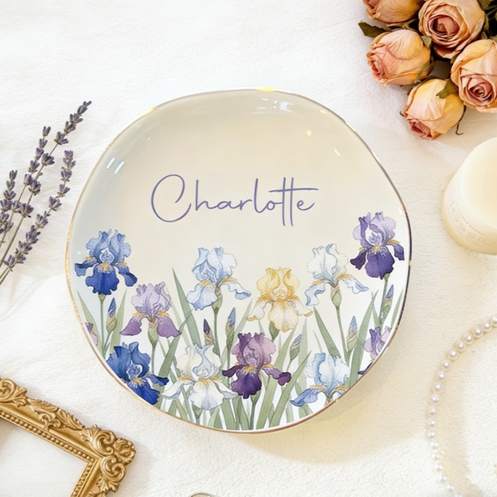 Personalized Watercolor Birth Month Flower Ring Trinket Dish Birthday Jewelry Dish Mothers Day Gift