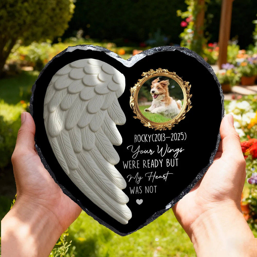 Personalized Angel Wing Heart Memorial Photo Garden Stone with Name Garden Decoration Memorial Gift for Loss of a Loved One Pet Owners