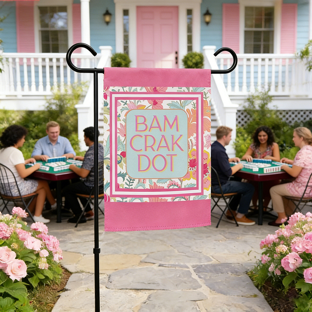 Bam Crak Dot Mahjong Garden Flag Colorful Outdoor Yard Decoration for Mahjong Lovers Friends and Game Nights