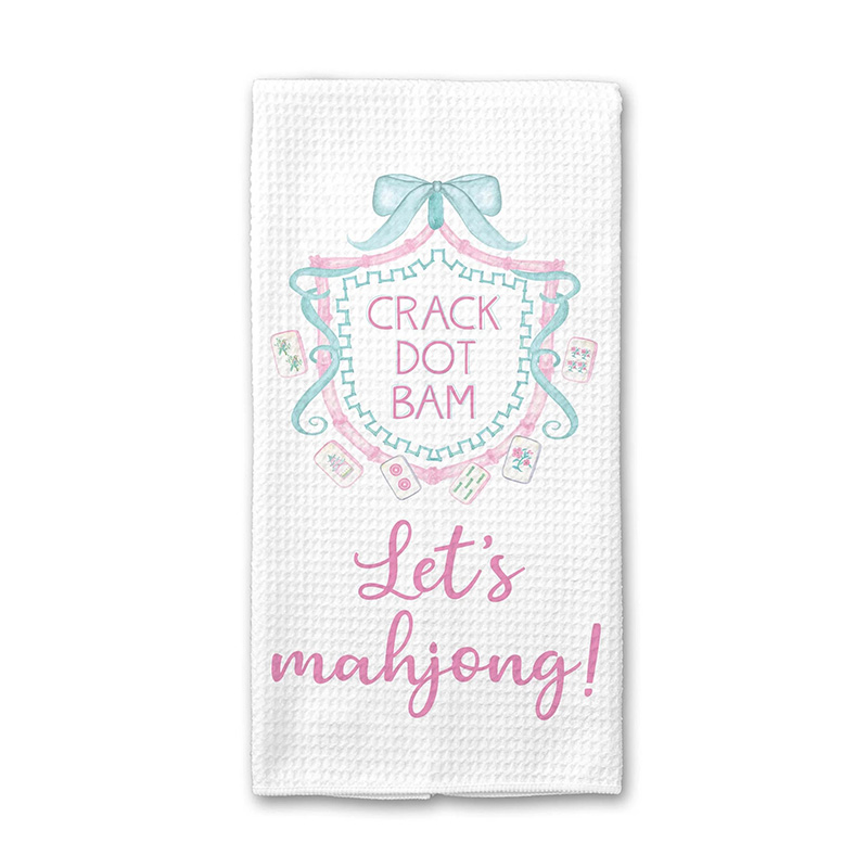 Personalized ”Let's mahjong“ MahjongTowel Mahjongg themed Towel Mahjong-themed Gift for Kitchen Mahjong Party Gift