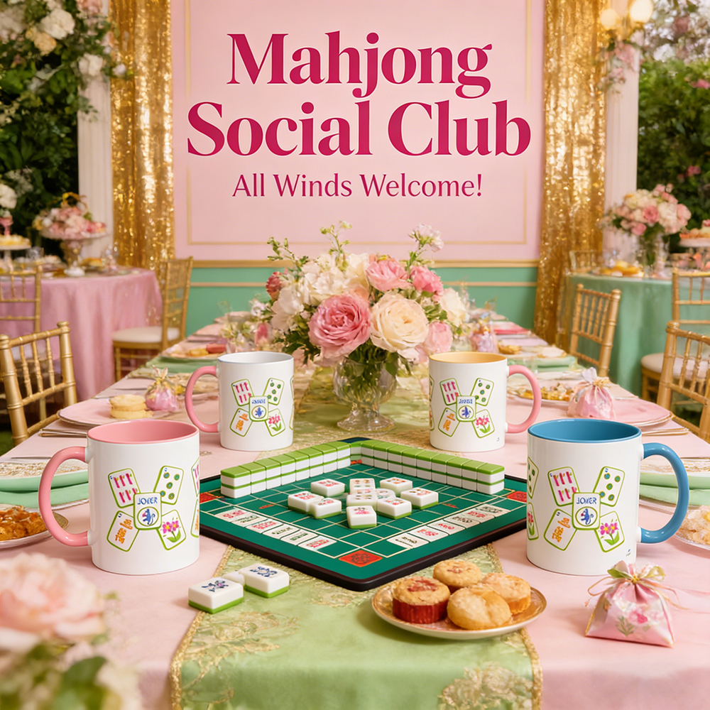 Pink and Green Mahjong Coffee Mug Mahjong Tile Design Ceramic Cup Gift for Mahjong Lovers Game Night Tea Cup