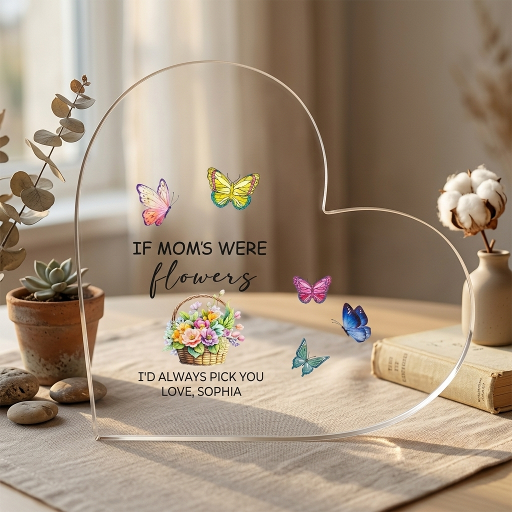 Personalized Heart Acrylic Plaque – ‘If Moms Were Flowers, I’d Pick You’ Mother’s Day Gift