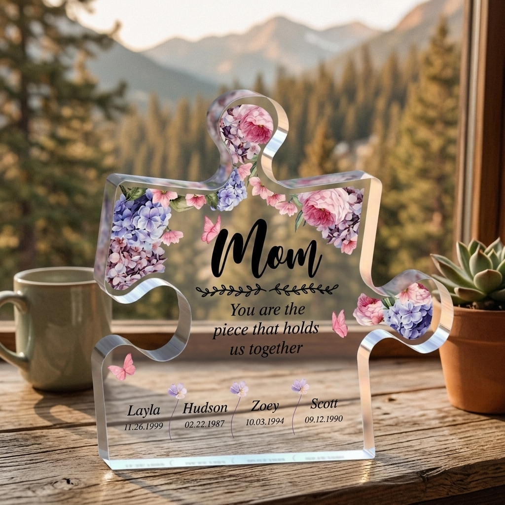 Personalized Puzzle Piece Acrylic Plaque – ‘Mom,You Are the Piece That Holds Us Together’ Mother’s Day Gift