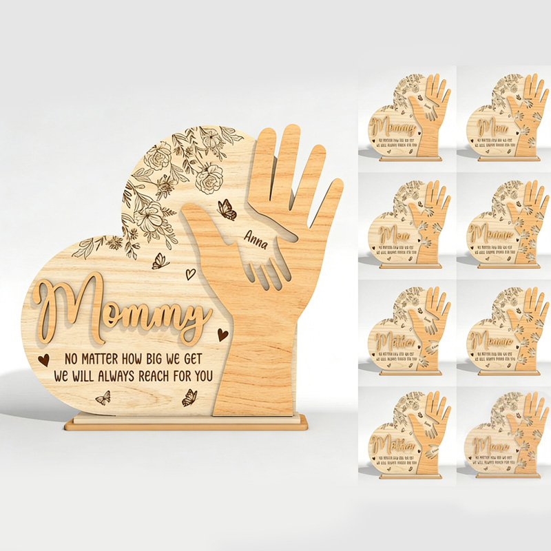 Wooden Handprint Heart Plaque Gift Unique Home Decoration for Mothers Day Anniversary Keepsake