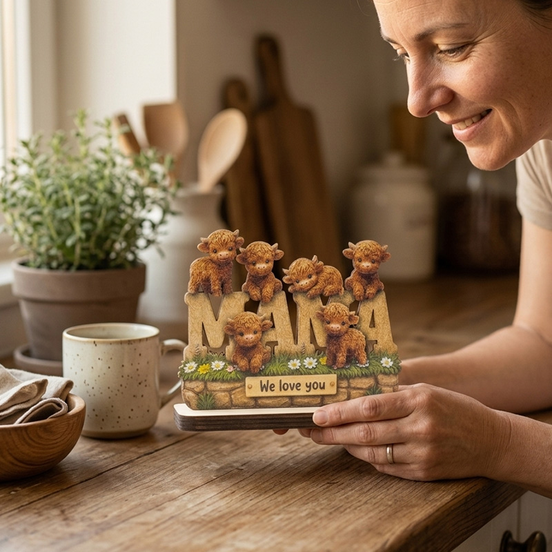 Cute Highland Cow Family Figurine Gift Rustic Farmhouse Style Home Decoration Collectible Sculpture Keepsake