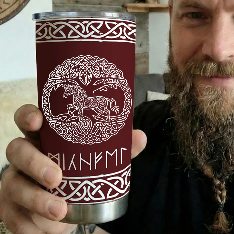Personalized Multicolor Horse Celtic Guardians Viking Runes Norse Mythology Insulated Tumbler with Name Travel Daily Use Birthday Gift for Equestrain Lovers