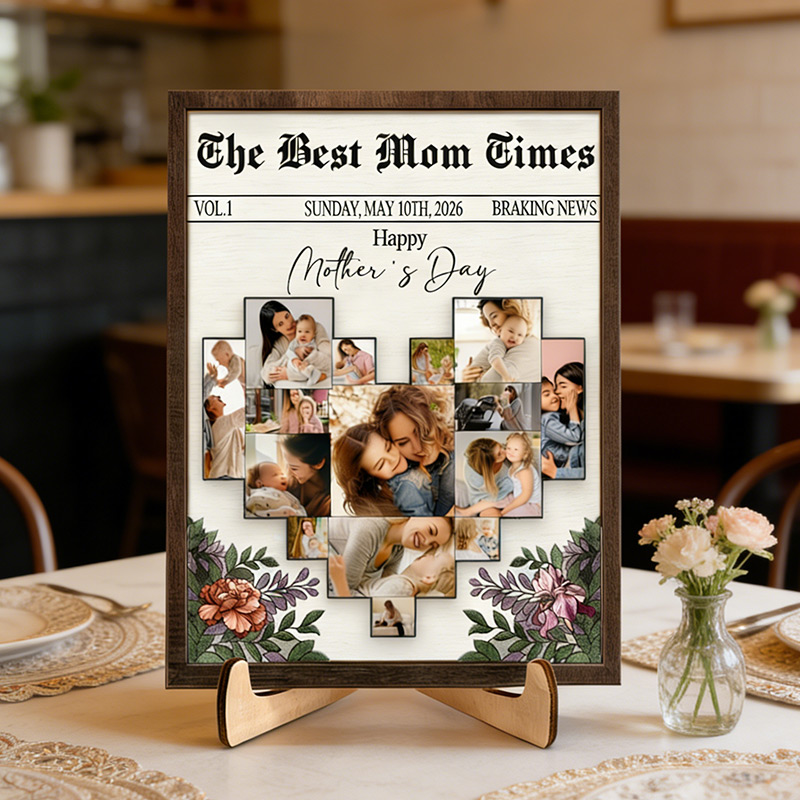 Personalized The Best Mom Sign Custom Two-layer Wooden Plaque with Stand Gift for Mom Birthday Mother's Day