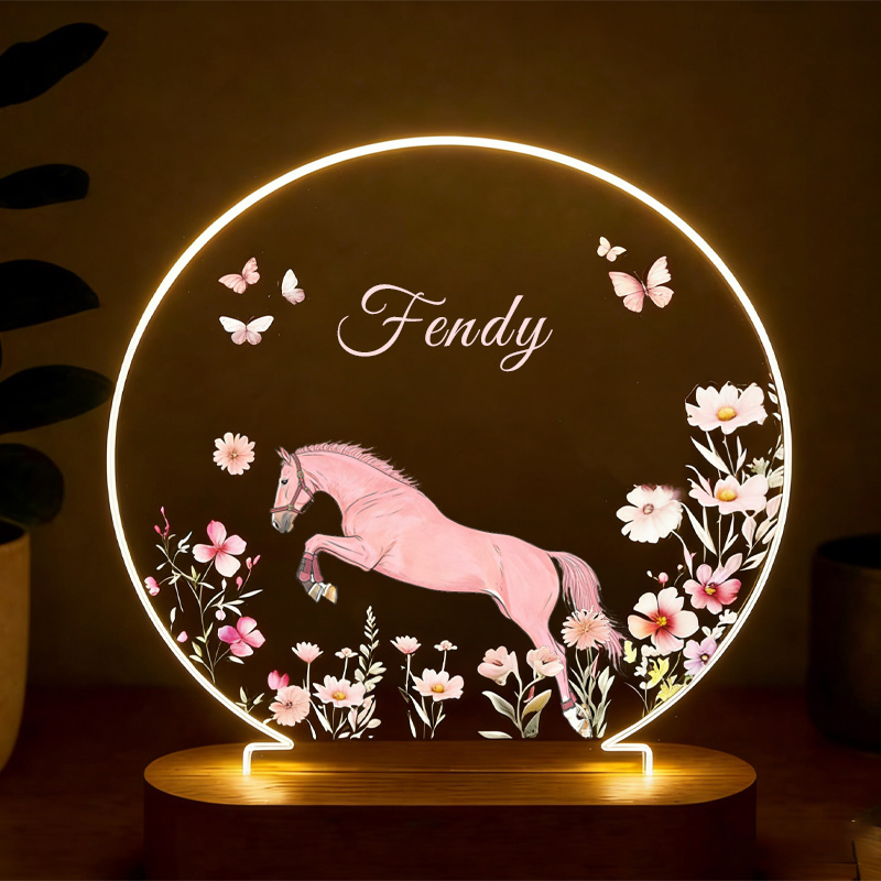 Personalized Floral Horse LED Night Light Horse Gifts for Girls for Riding Lovers and Equestrian Lovers 
