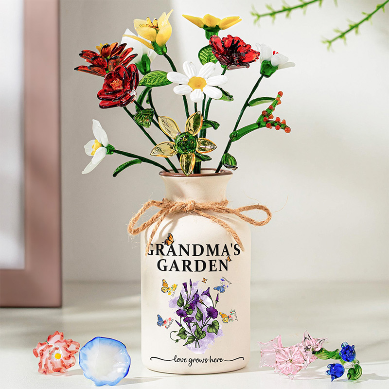Personalized Grandma's Garden Vase Custom Birth Flower Vase for Nanny Grandma Mom Mother's Day Gift with Grandkids Names