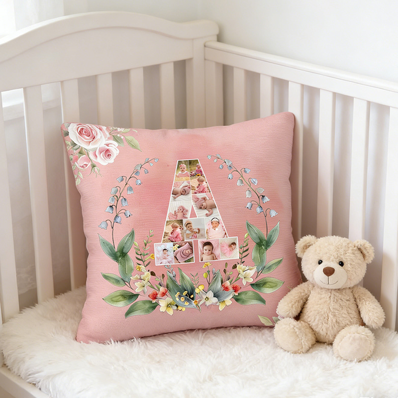 Personalized New Mom Birth Flower Pillow with Baby Photos Happy 1st Mother's Day Throw Pillow Mothers Day Gift For Mom