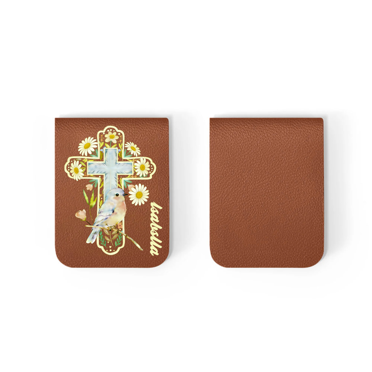 Daffodil Robin Cross Bookmark, Christian Reading Gift, Customizable with Name, Leather Artistic Book Clip Book Lover Gift 