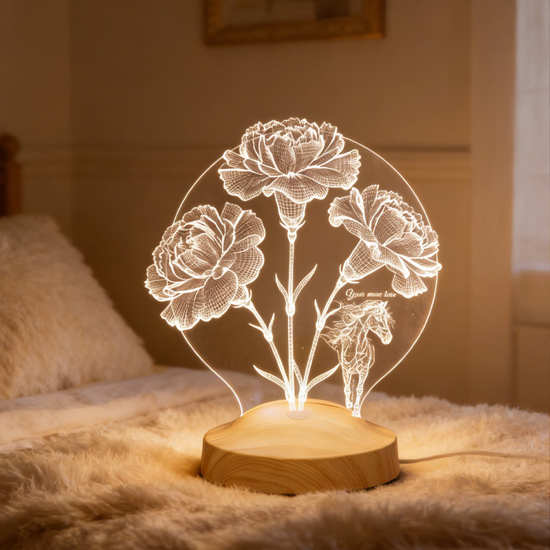 Personalized Birth Month Flower Horse LED Night Light Horse Gifts for Riding Lovers and Equestrian Lovers 