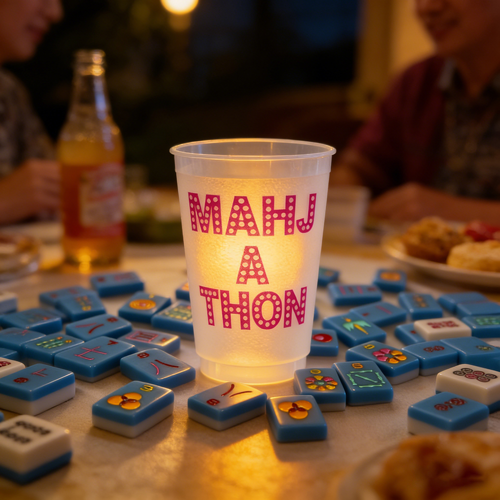 Mahjong MAHJ A THON 16 oz Reusable Plastic Cups for Mahjong Party or Game Night
