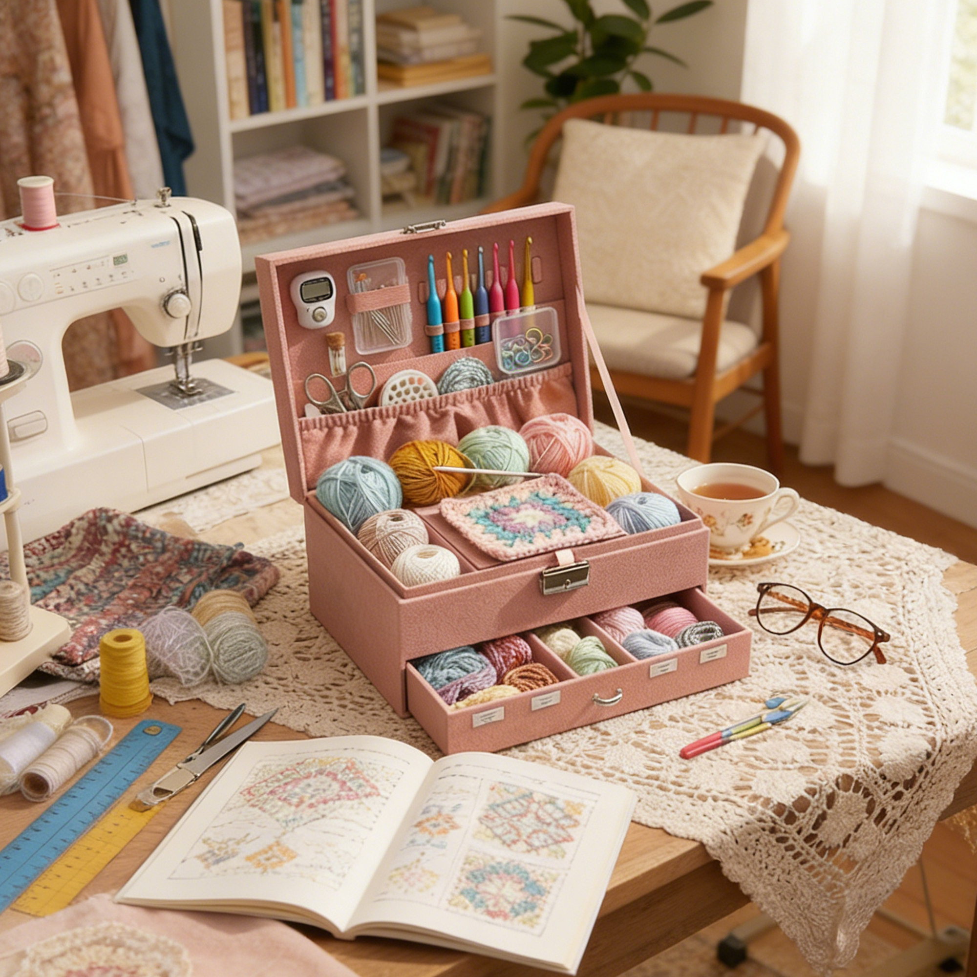 Personalized Multi-Layer Fabric Crochet & Knitting Organizer Box – Portable Craft Storage for Yarn, Hooks and Accessories