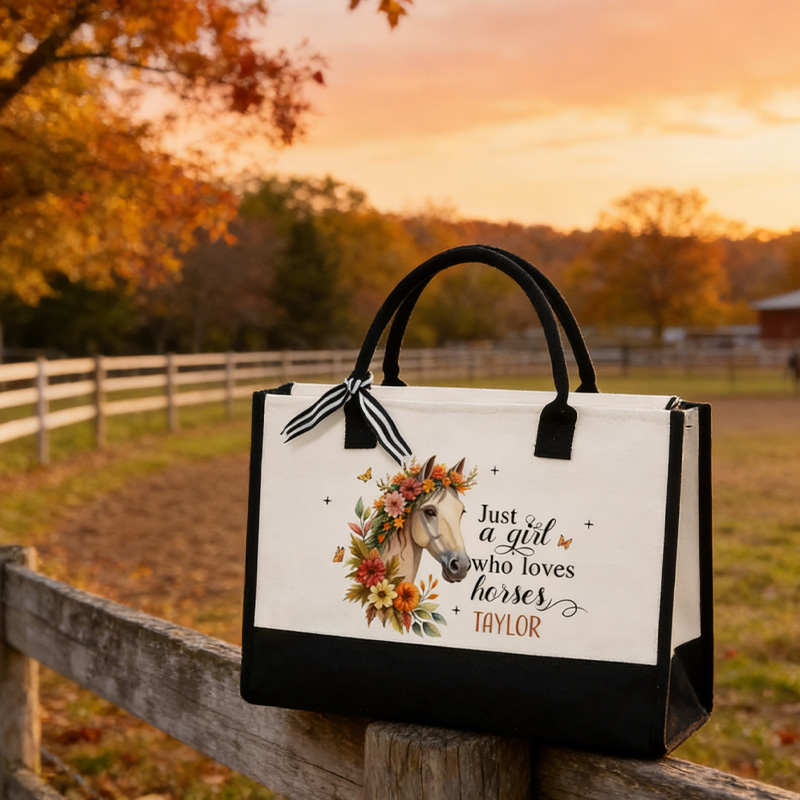 Personalized Horse Tote Bag Trainer Canvas Tote Bag Anniversary Gift for Equestrain Lovers