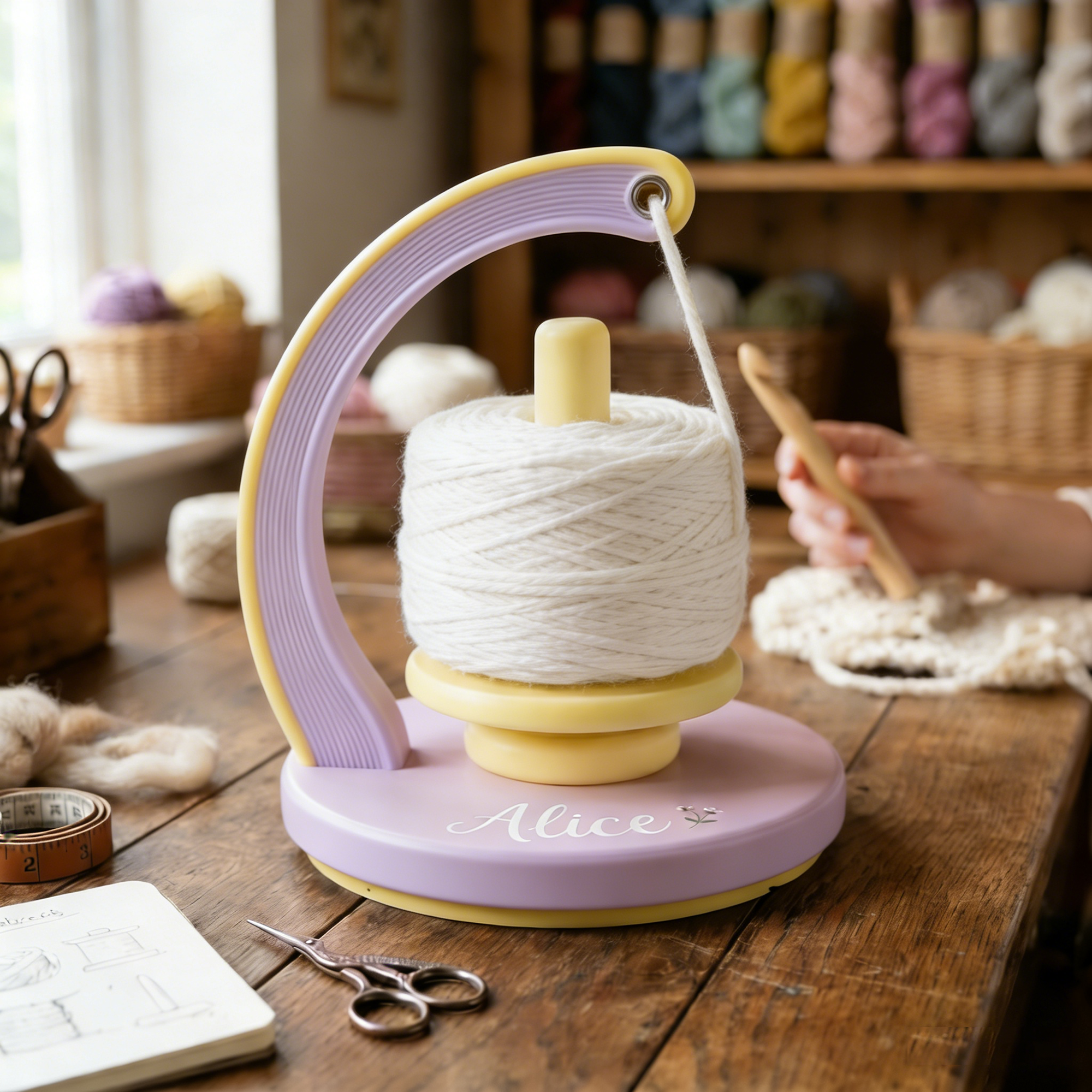 Personalized Hand-Crank Yarn Ball Winder – Manual Wool Spinner for Crochet & Knitting, Custom Name Craft Tool