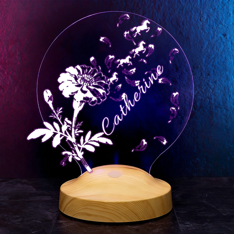 Personalized Flying Birth Month Flower Horse LED Night Light Horse Gifts for Riding Lovers and Equestrian Lovers 