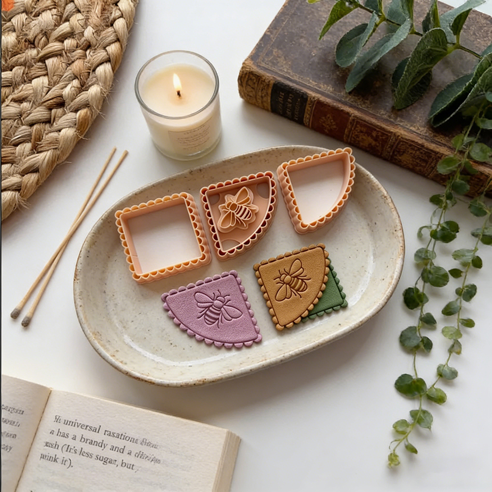 Lace Bee Corner Bookmark Emboss Cutters for Polymer Clay – Cute Embossed Molds for DIY Crafts, Book Lovers Gifts, and Creative Clay Projects