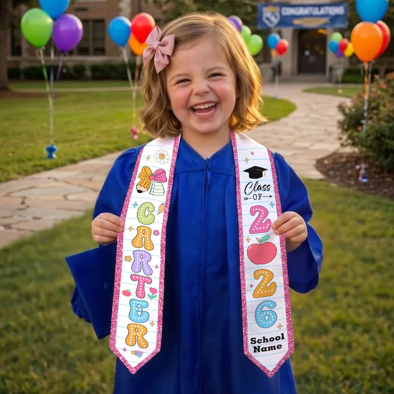 Personalized Name Kid Graduation Stole Grad Gift for Kids Class of 2026 Kindergarten Stole Kids Graduation Sash Preschool Graduation Stole