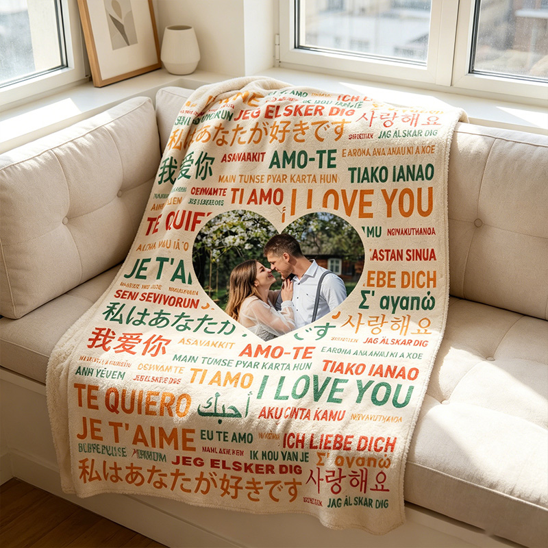 Personalized Love in All Languages Couple Blanket with Names Couple Anniversary Gift Wedding Gift for Newlyweds