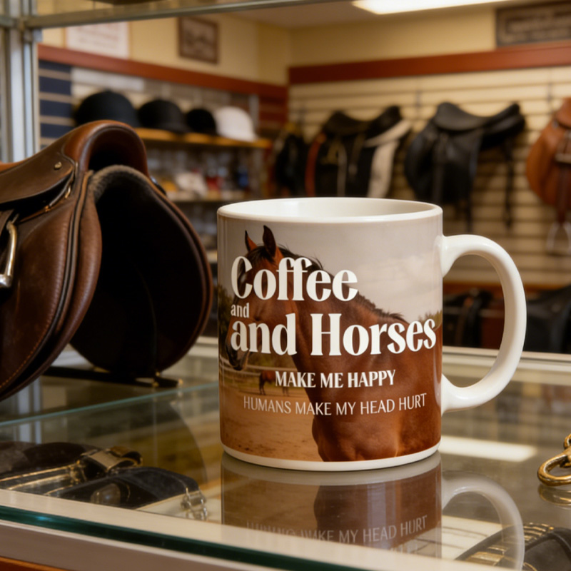 Personalized Horse Photo Background Coffee Mug Elegant Ceramic Cup Gift for Horse Riding Equestrian Lovers