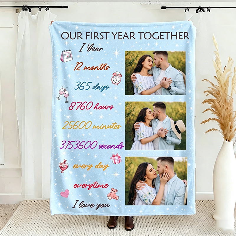 Personalized Our First Year Together Couple Blanket Photo Blanket for Couple Anniversary Gift for Her 