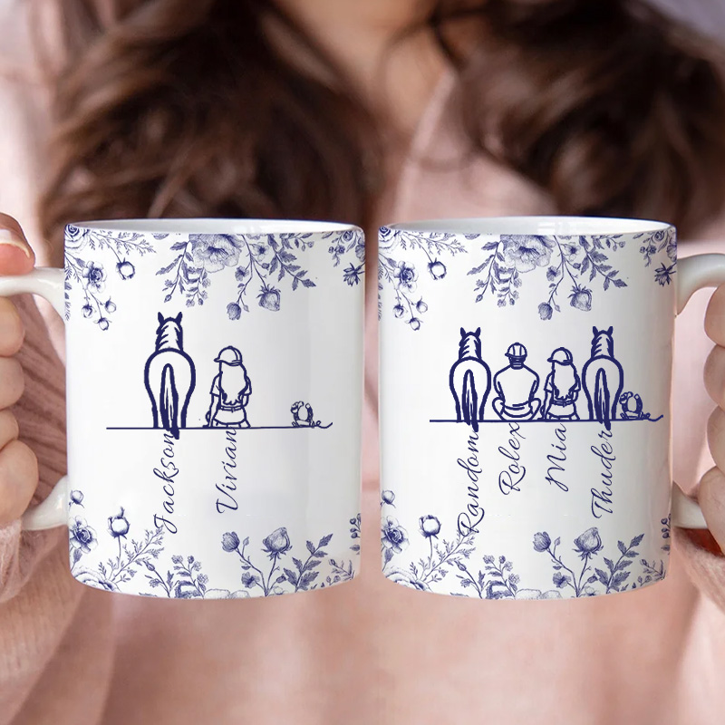 Personalized Toile De Jouy Horse Character Coffee Mug Your Silhouette Always With Me Ceramic Cup Gift for Horse Riding Equestrian Lovers