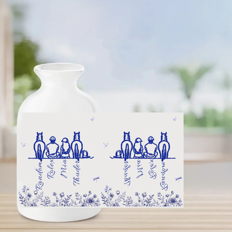 Personalized Toile De Jouy Ceramic Flower Vase Home Decor Birthday Gift for Equestrain Lovers