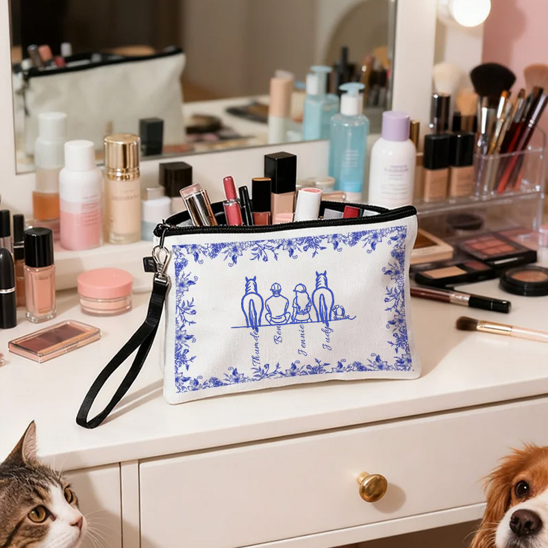 Personalized Toile De Jouy Line Style Horse Character Gift Linen Zipper Pouch for Equestrain Lovers