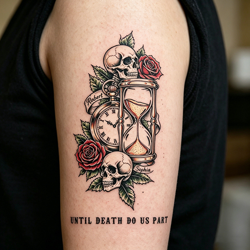 Personalized Until Death Do Up Part Couple Temporary Tattoo with Name Skeleton Couple Temporary Tattoo