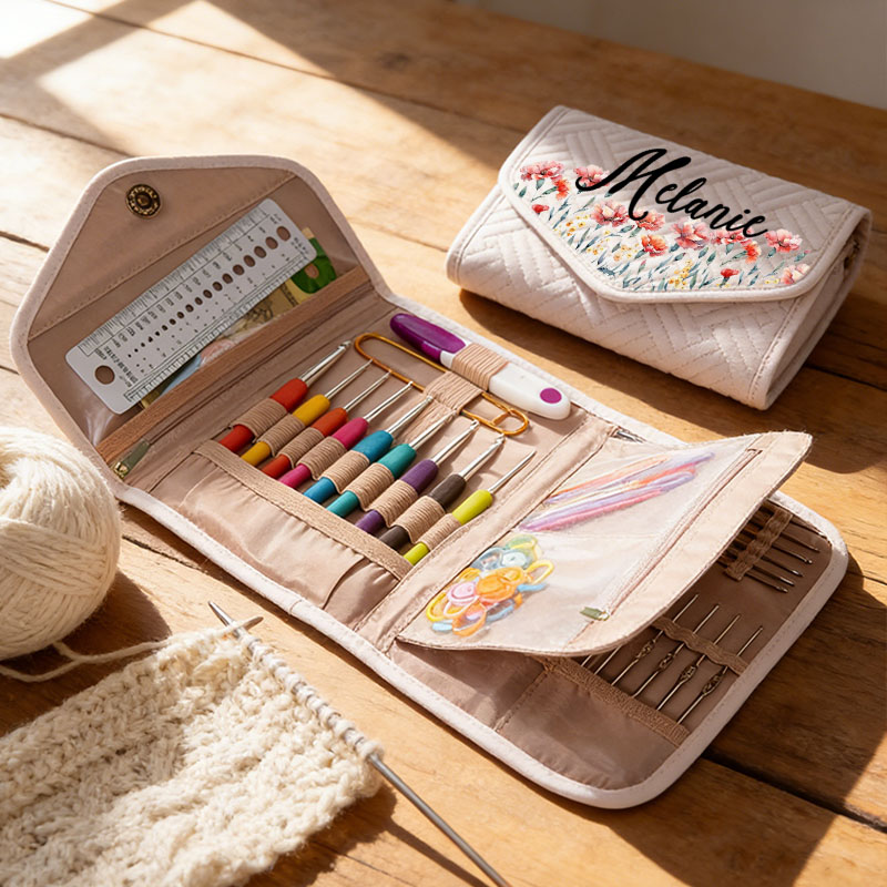 Personalized Birth Flower Foldable Crochet Hook Organizer with Name Knitting Accessories Mother's Day Gift for Crochet Enthusiasts