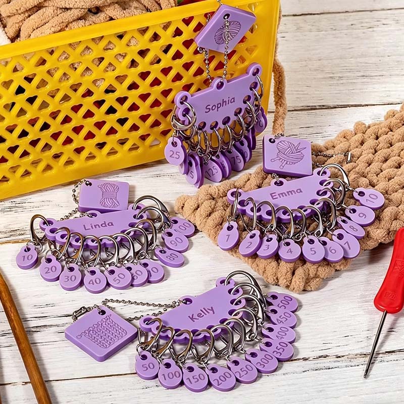 Personalized Removable Plastic Counting Number Stitch Markers Charm with Engraved Name and Holder Birthday Gift for Crochet Knitting Lovers