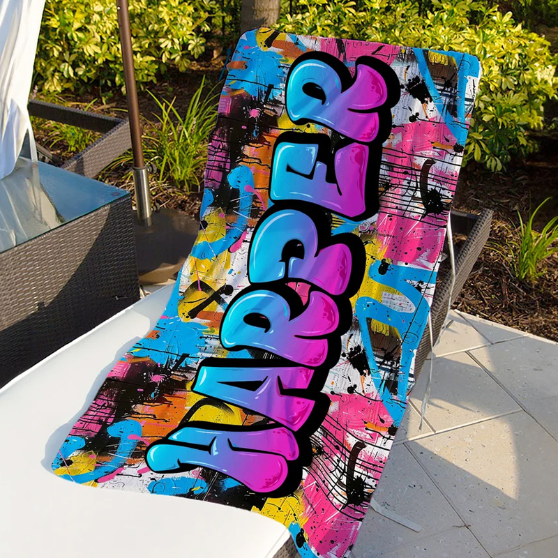 Personalized Stylish Graffiti Oversized Quick Dry Beach Towel with Name Beach Party Travel Essentials Birthday Gift for Kids Family