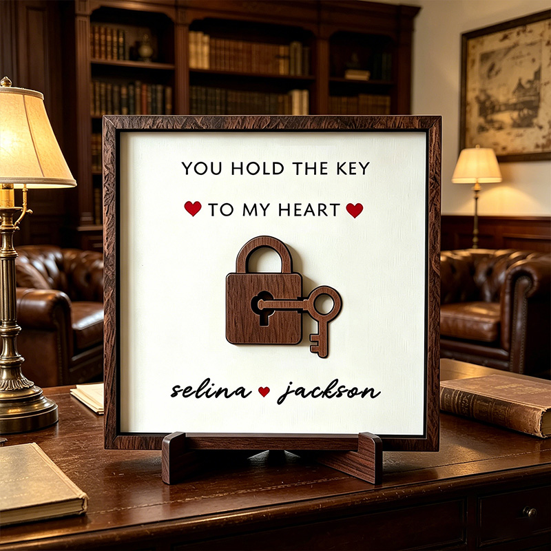 Personalized You Hold The Key to My Heart Couple Wooden Sign Plaque Custom Wooden Sign Gift for Couple Valentine's Day Gift for Couple