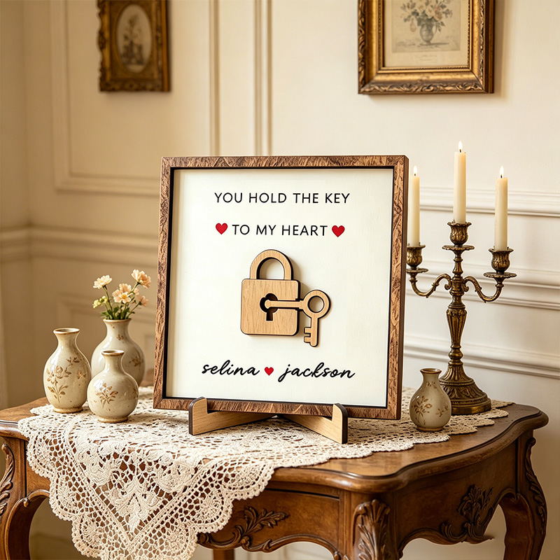 Personalized Wooden You Hold The Key to My Heart Couple Wooden Sign Plaque Custom Wooden Sign Gift for Couple Valentine's Day Gift for Couple