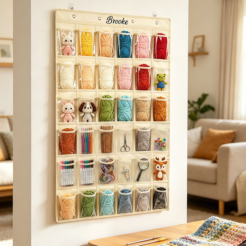 Hanging Yarn Organizer Storage with Clear Pockets Crochet Tool Storage Crochet Showcase