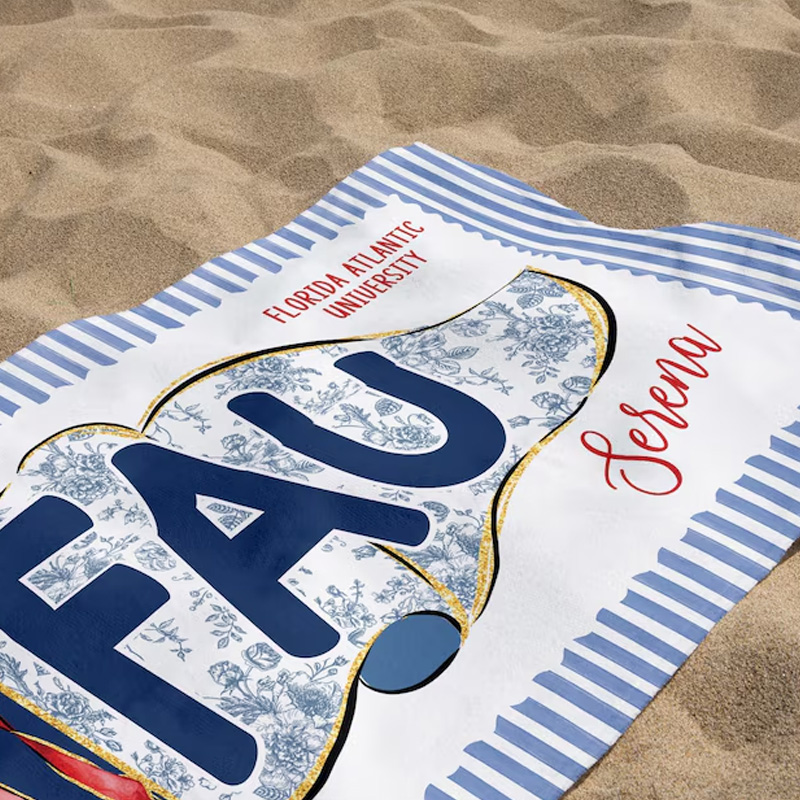 Personalized College Beach Towel Custom University Letters Graduation Gift Soft Striped Blanket