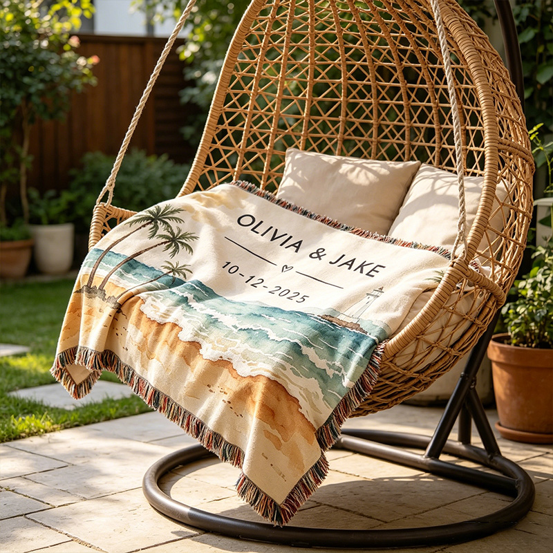 Personalized Couple Blanket with Names Ocean Theme Couple Blanket Wedding Gift for Newlyweds