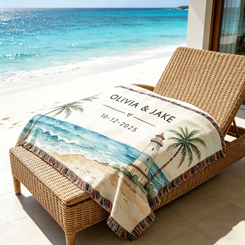 Personalized Couple Blanket with Names Ocean Travel Lovers Engagement Gift Couples Names Wedding Gift Engagement Couple Gift