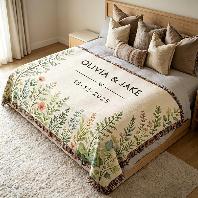 Personalized Couple Blanket with Names Garden Theme Blanket Custom Wedding Blanket for Newlyweds Valentine's Day Gift for Couple