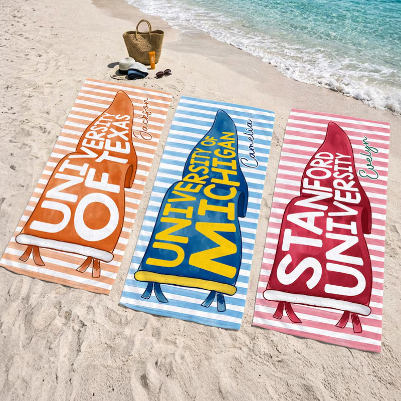 Personalized College Beach Towel University Pride Striped Monogram Soft Absorbent Summer Blanket