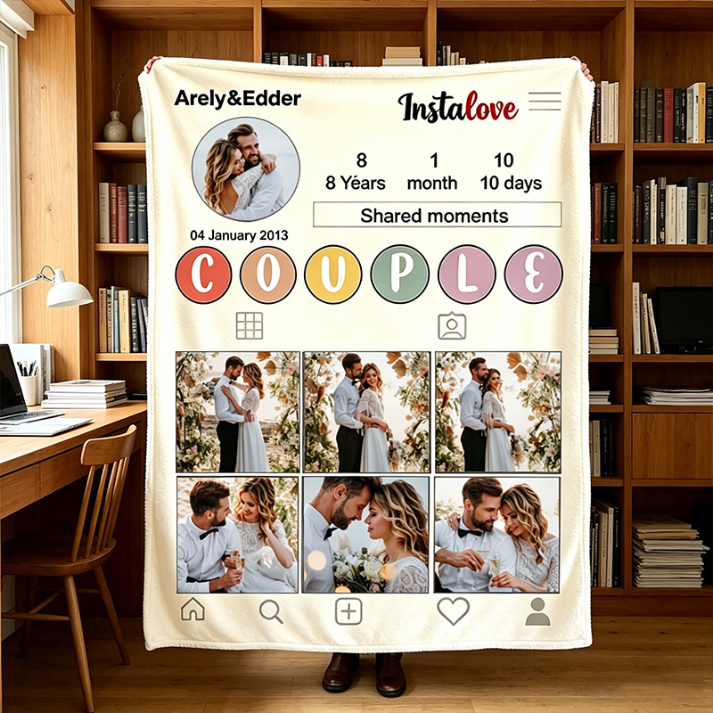 Personalized Couple Blanket with Names Custom Photo Poster Blanket Valentine Gift Gift for Husband Gift For Wife