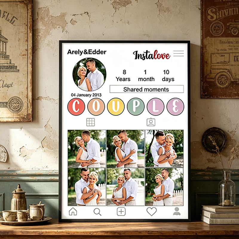 Personalized Couple Photo Print Poster with Names Couple Wedding Gift Marriage Gift for Her